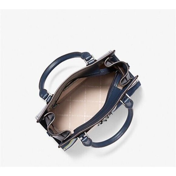 New Michael Kors Hamilton Small Two-Tone Satchel Navy Multi - Picture 2 of 3